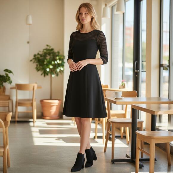 Anne Klein Black Fit and Flare Dress Size 2 - Picture 1 of 5